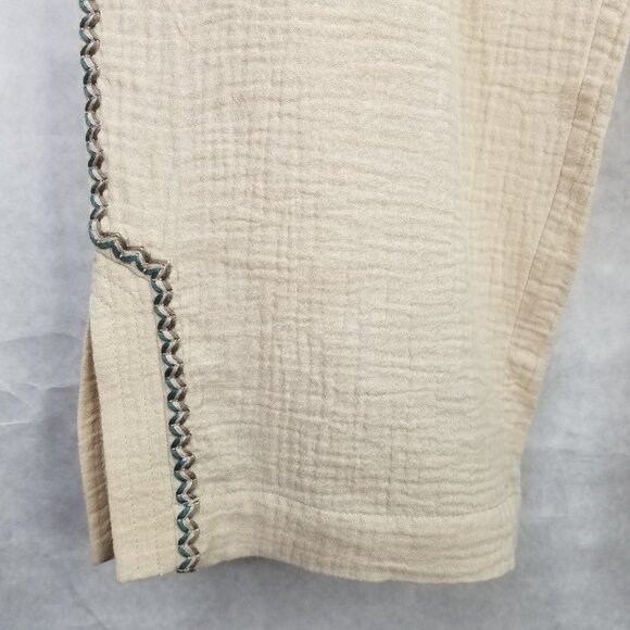 Soft Surroundings Gauze Pants Women XL Beige Wide Straight Leg Ankle Embroidery - Picture 5 of 15